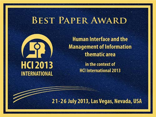 Human Interface and the Management of Information Best Paper Award. Details in text following the image.